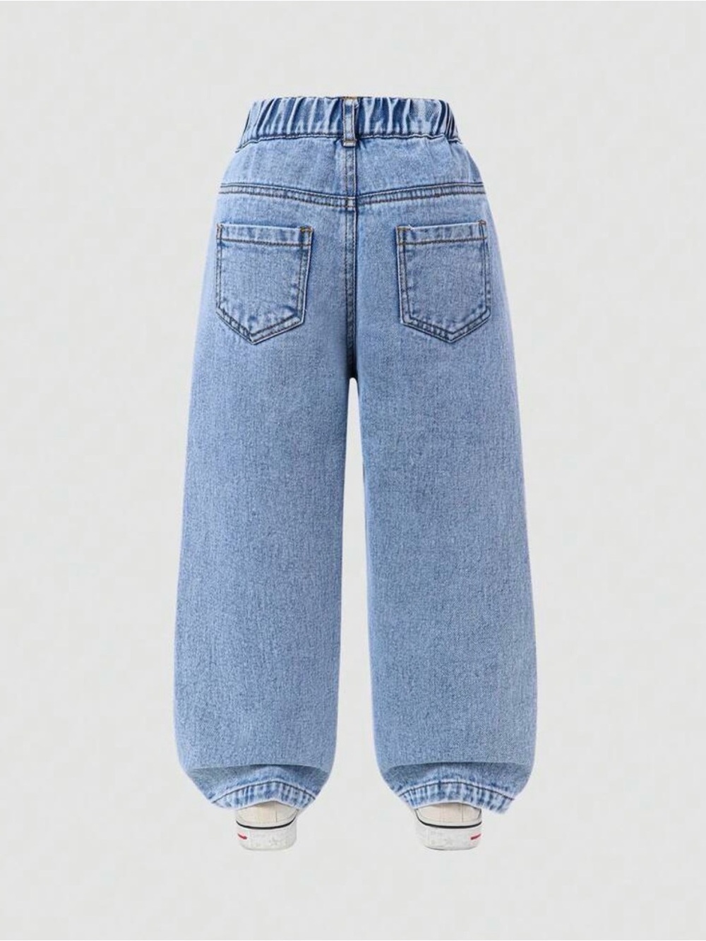 Girls Floral Patch Wide Leg Jeans Light Wash Denim Balloon Pants Size 5Y - Picture 3 of 4